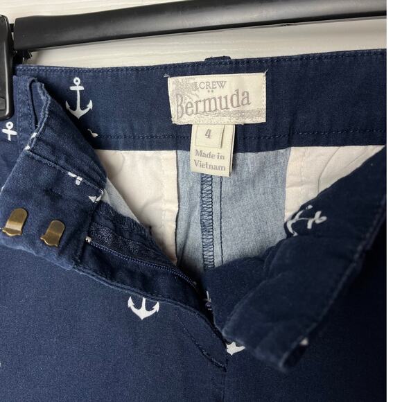 J. Crew Bermuda Shorts Navy Blue Embroidered Anchors Women Size 4 - Picture 2 of 5